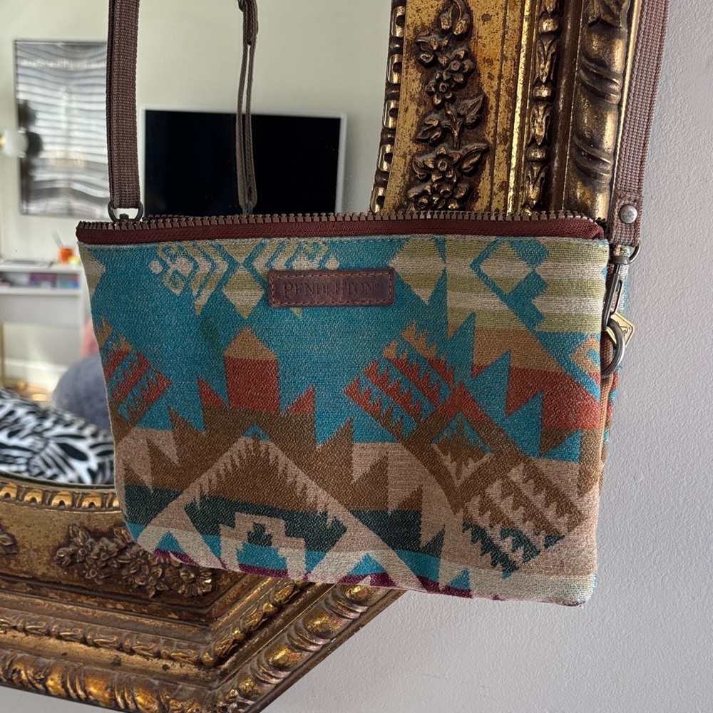 Pendleton Blue and Brown Geometric Crossbody Bag